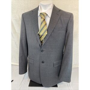 Jos A Bank Sport Coat Mens Size 41L Classic 100% Wool 2 Button Gray Window Pane